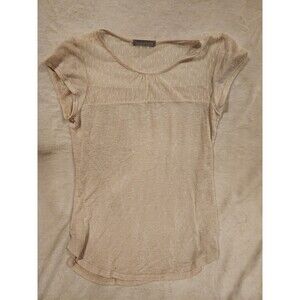 Olivia Moon Blouse Top Beige Short Cap Sleeve women Size M